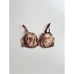 WACOAL Embrace Lace Beige Brown Floral Lace Mesh Underwired Demi Bra, Size 38D